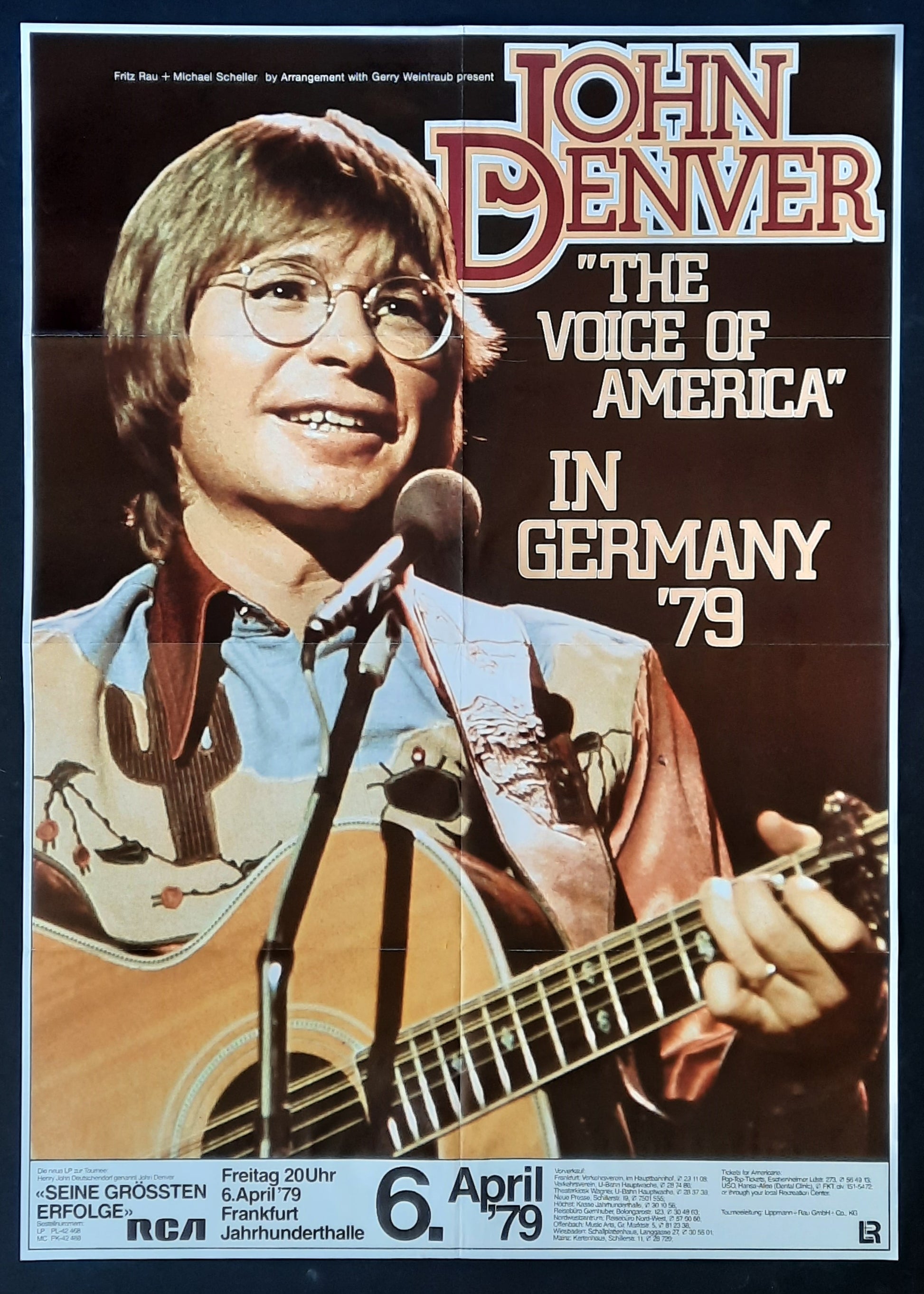 JOHN DENVER Original Concert Poster April 6, 1979 Frankfurt Germany