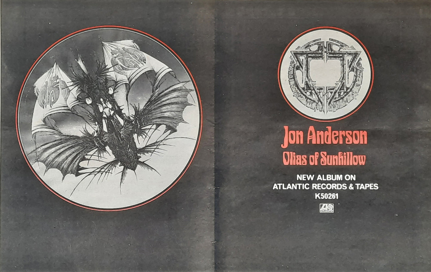 JON ANDERSON 1976 Poster/double sided Press Ad Album "Olias Of Sunhillow"