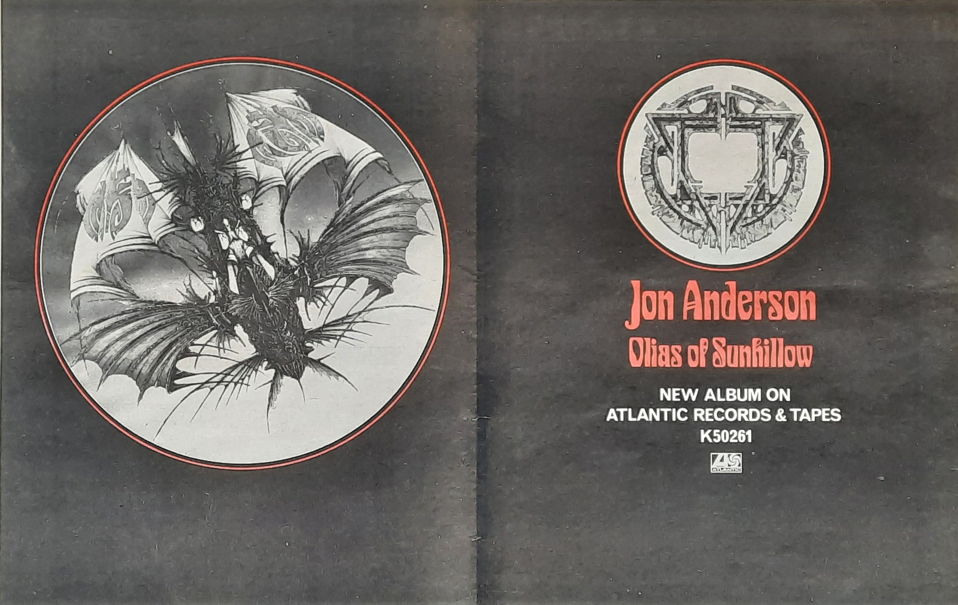 JON ANDERSON 1976 Poster/double sided Press Ad Album "Olias Of Sunhillow"