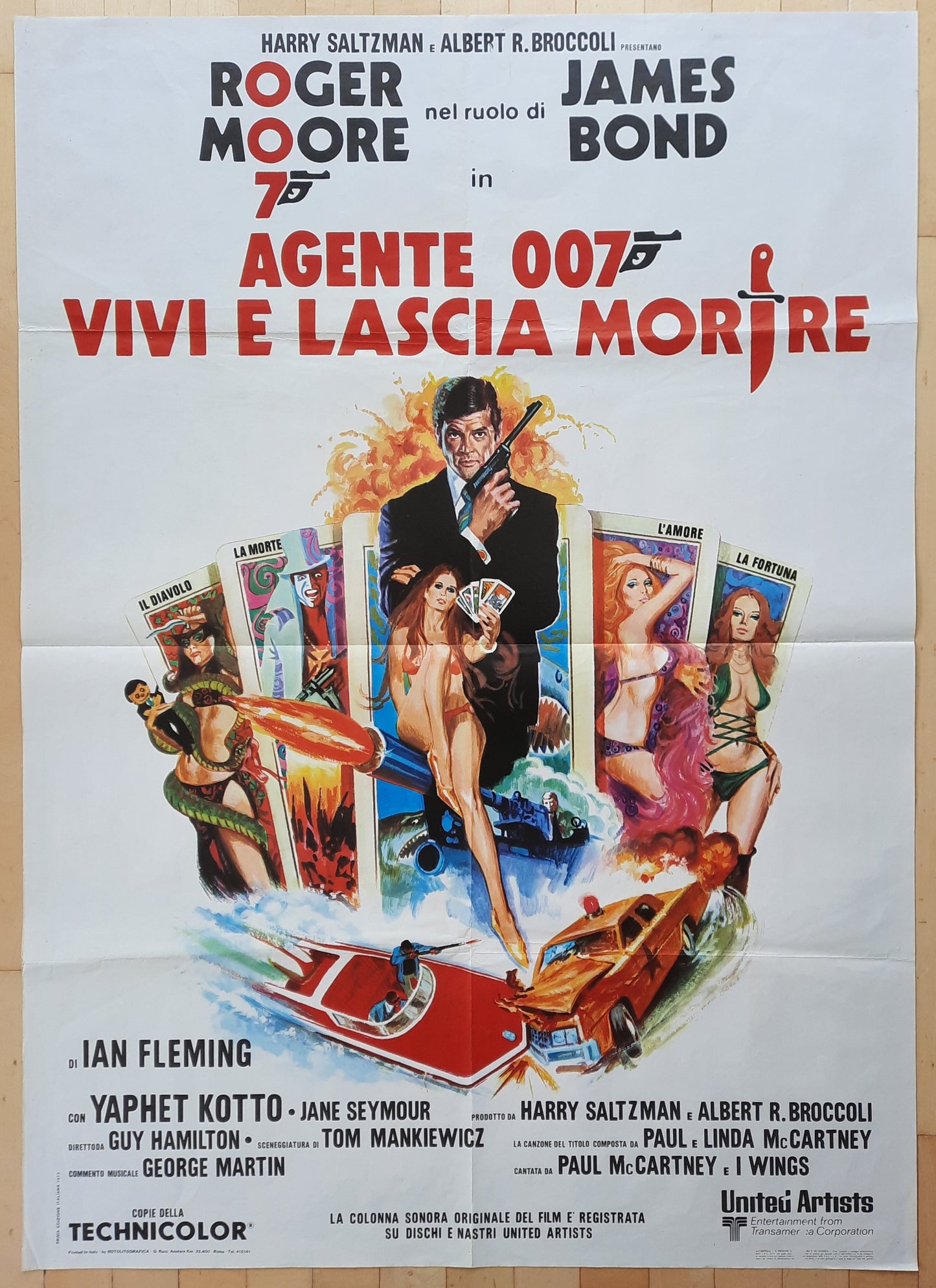 JAMES BOND "Live and let Die" 1973 Poster Roger Moore Italian 2-Sheet Movie Poster 40 x 55 first print (white Fortune!)