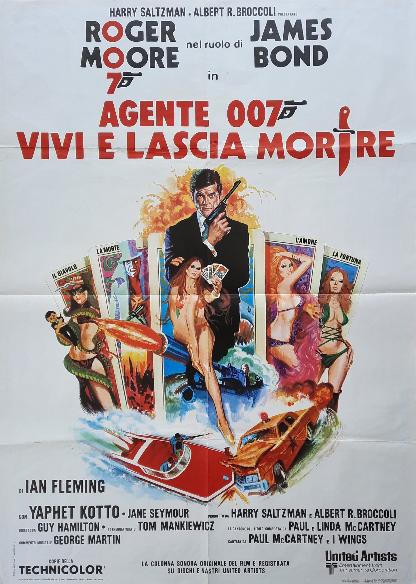 JAMES BOND "Live and let Die" 1973 Poster Roger Moore Italian 2-Sheet Movie Poster 40 x 55 first print (white Fortune!)