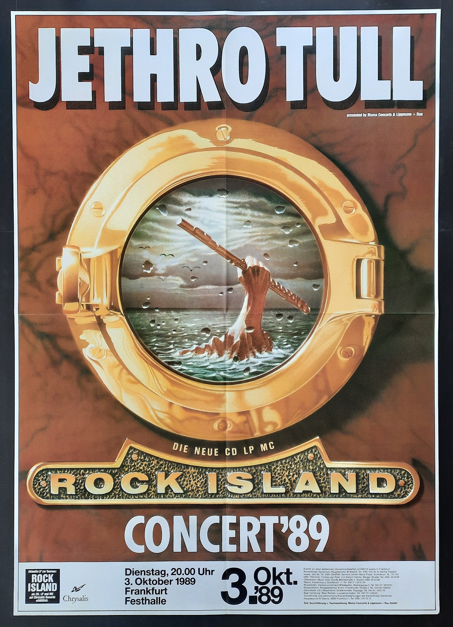 JETHRO TULL 1989 Concert Poster Oct 3rd Frankfurt Germany 1st print! SUBWAY