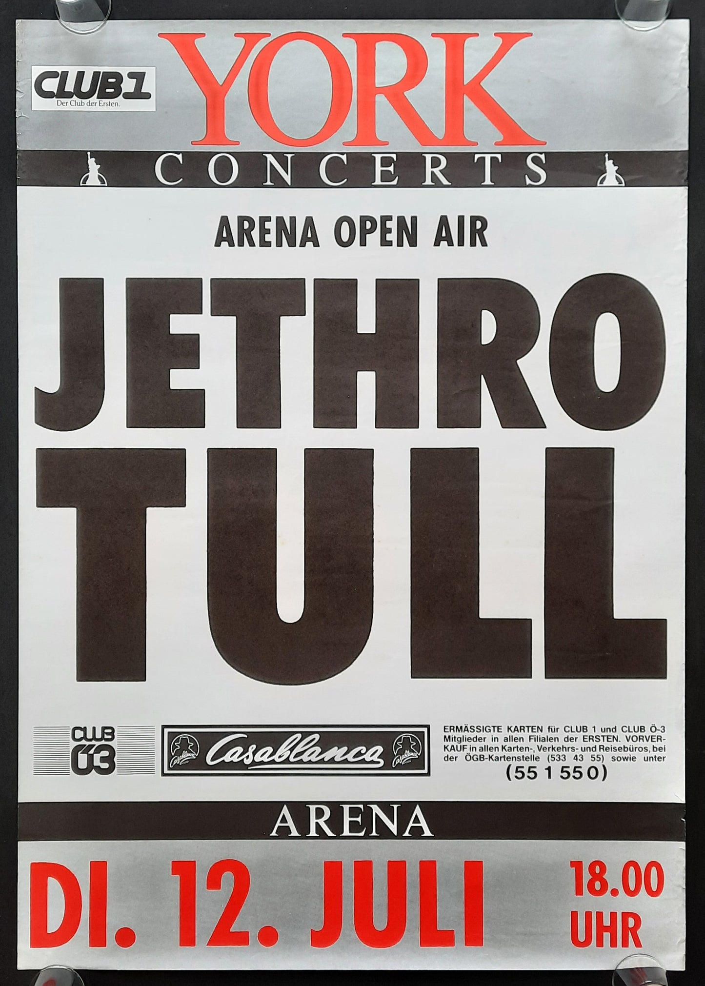 JETHRO TULL 1988 Concert Poster Jul 12th Vienna Austria 1st print!