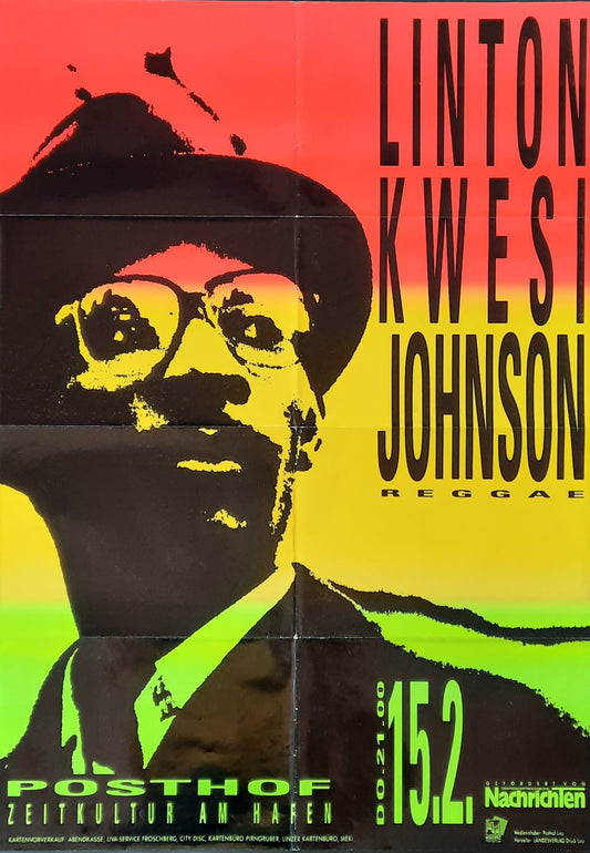 LINTON KWESI JOHNSON 1990 Concert Poster Feb 15th Linz Austria 1st print