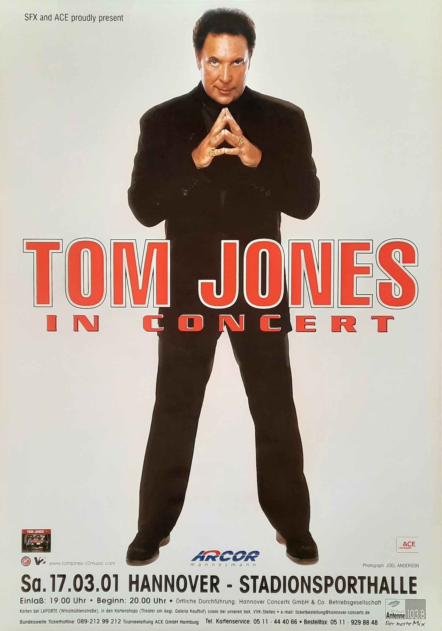 TOM JONES 2001 Concert Poster Mar 17th Hannover Germany 1st print