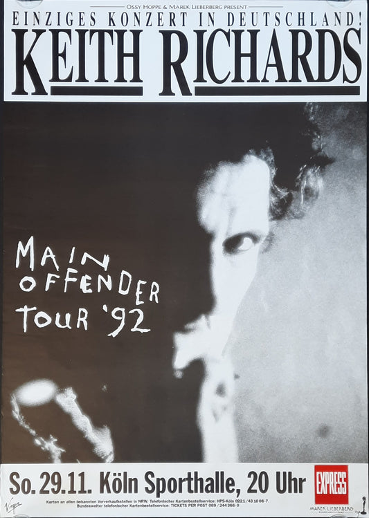KEITH RICHARDS 1992 Original Concert Poster - November 29, Cologne Germany