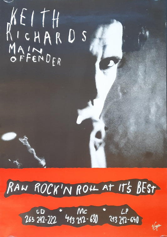 KEITH RICHARDS 1992 Original Promotion Poster - Album MAIN OFFENDER