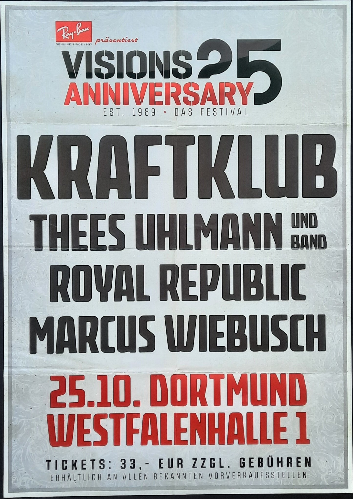 KRAFTKLUB - THEES UHLMANN Original Concert Poster October 25, 2014 Dortmund Germany