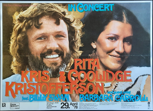 KRIS KRISTOFFERSON & RITA COOLIDGE Original Concert Poster April 29, 1978 Frankfurt Germany 1