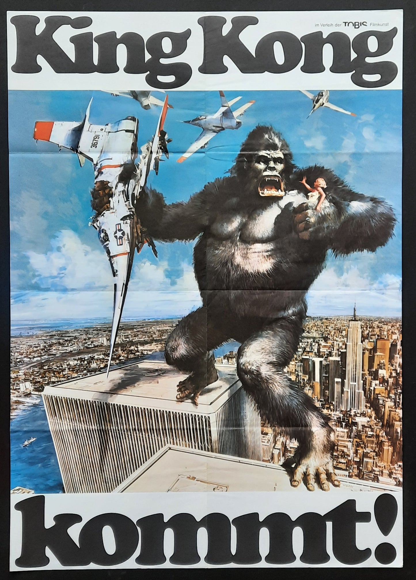 KING KONG 1976 Teaser Jessica Lange Jeff Bridges German 1-Sheet Movie Poster 23 x 33