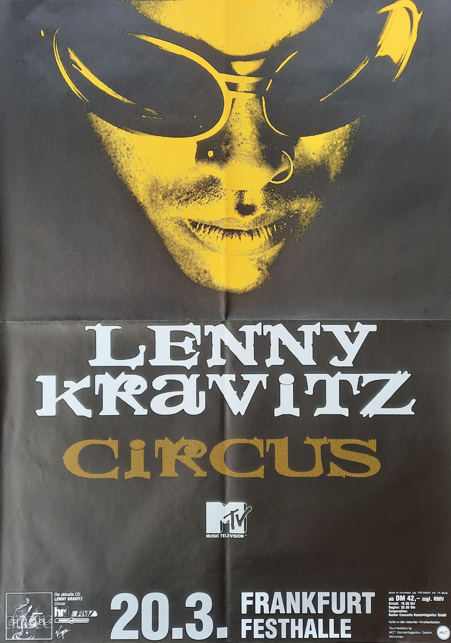 LENNY KRAVITZ 1995 Concert Poster Frankfurt Germany 1st print SUBWAY POSTER!