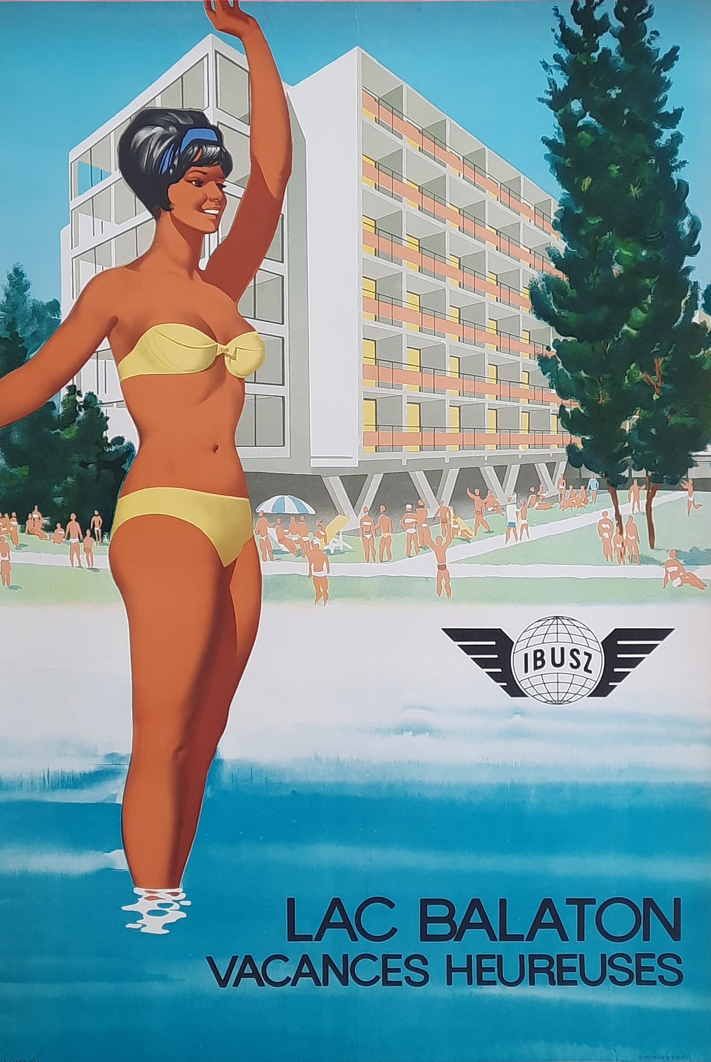 LAC BALATON Original Travel Poster 1960s Hungary by Lukacs Béla