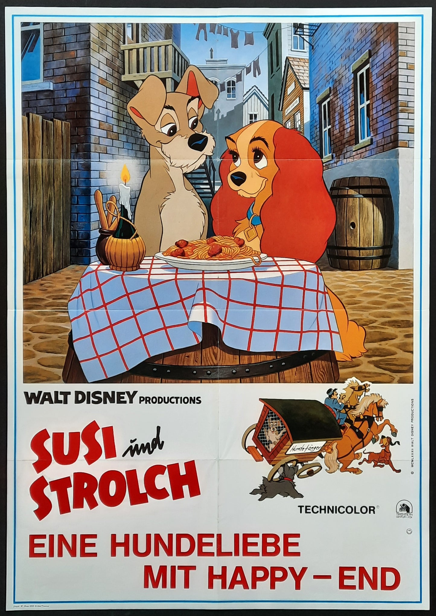 LADY AND THE TRAMP Original Movie Poster 1982 Walt Disney German 1-Sheet