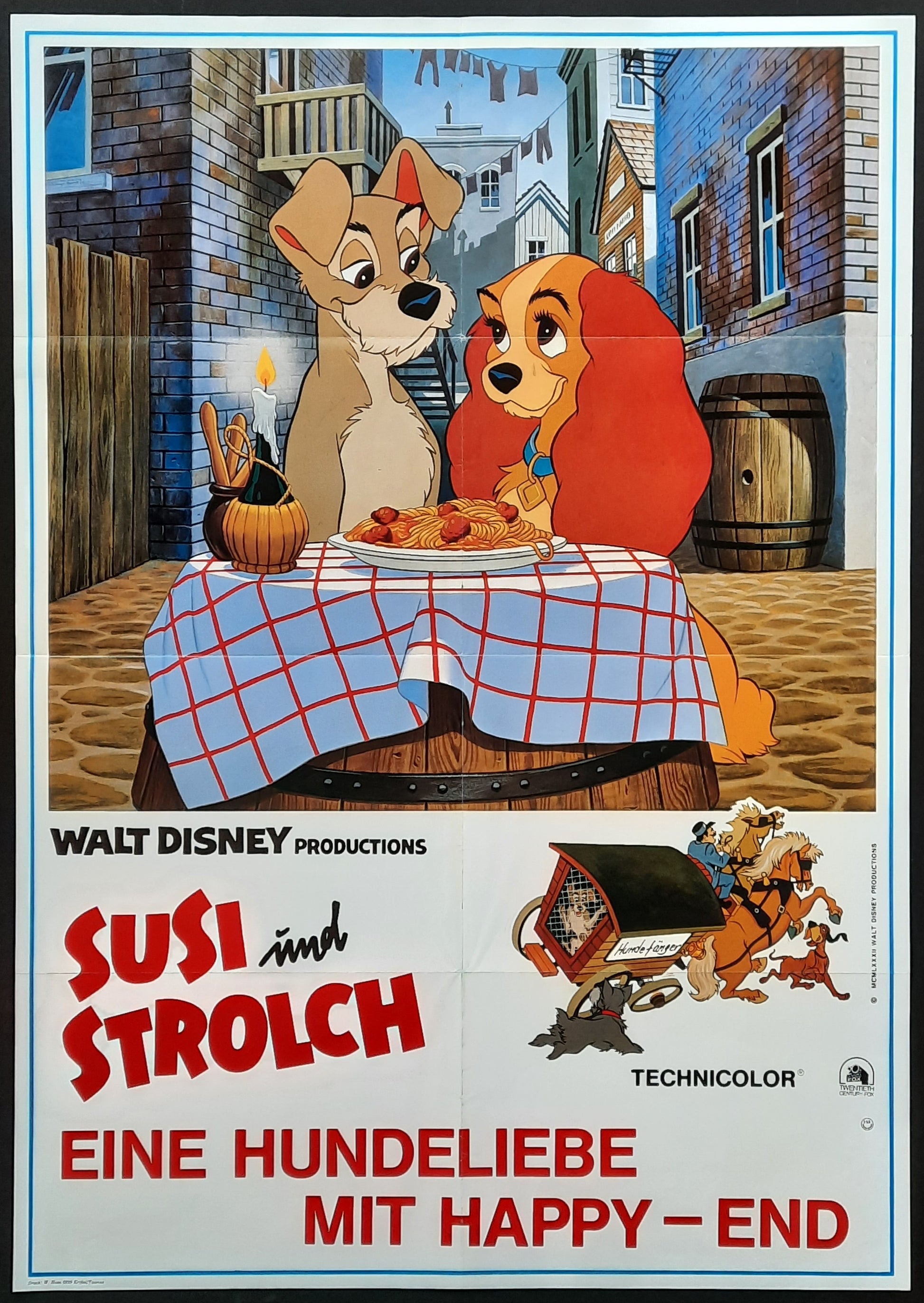 LADY AND THE TRAMP Original Movie Poster 1982 Walt Disney German 1-Sheet