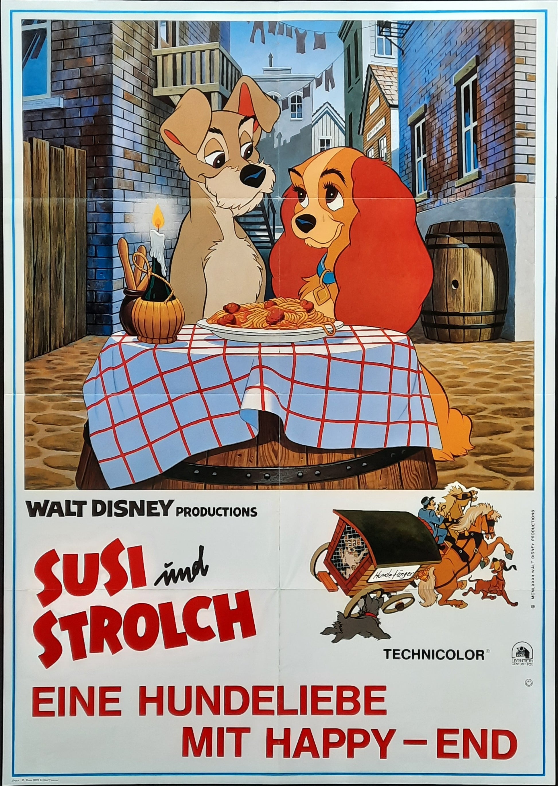LADY AND THE TRAMP Original Movie Poster 1982 Walt Disney German 1-Sheet
