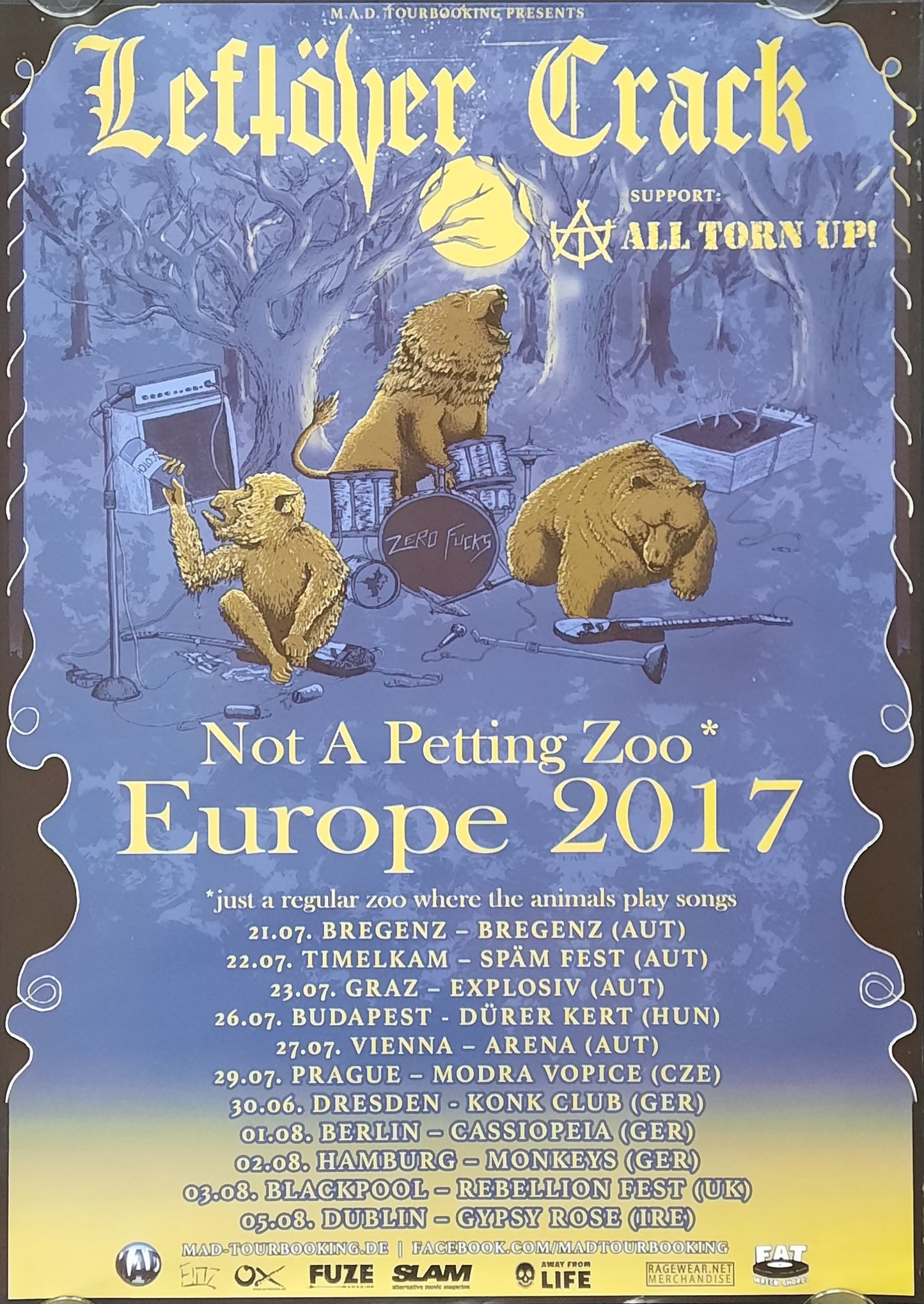 LEFTÖVER CRACK Original Concert Poster 2017 Not A Petting Zoo Europe Tour 50x70b (2) 1