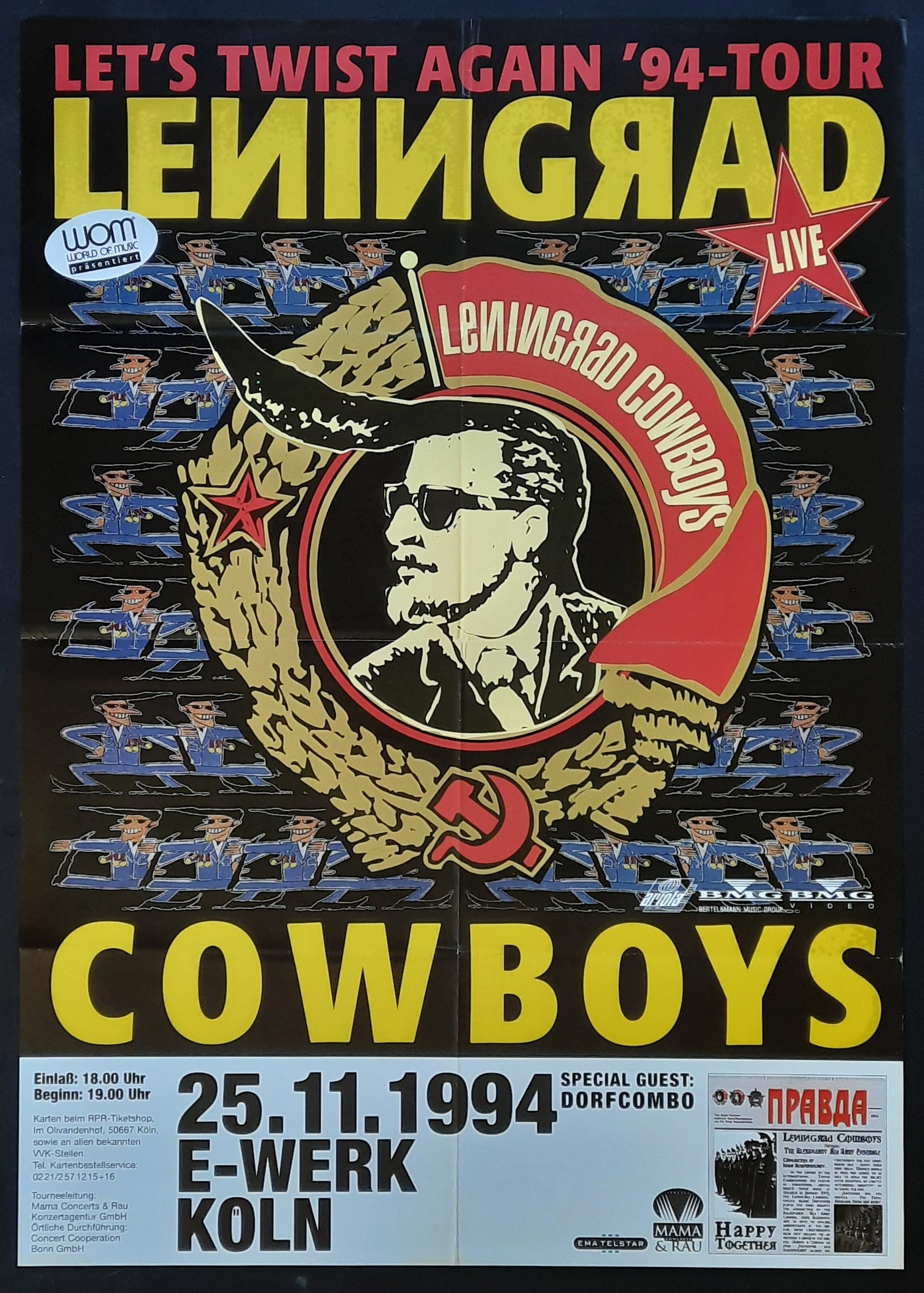 LENINGRAD COWBOYS Original Concert Poster November 25, 1994 Cologne Germany