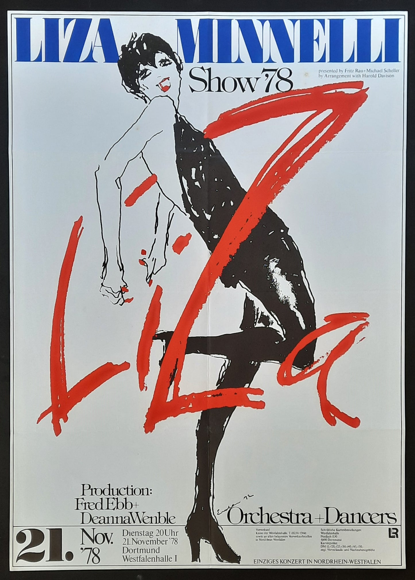 LIZA MINELLI Original Concert Poster November 21, 1978 Dortmund Germany, Design by JOE EULA