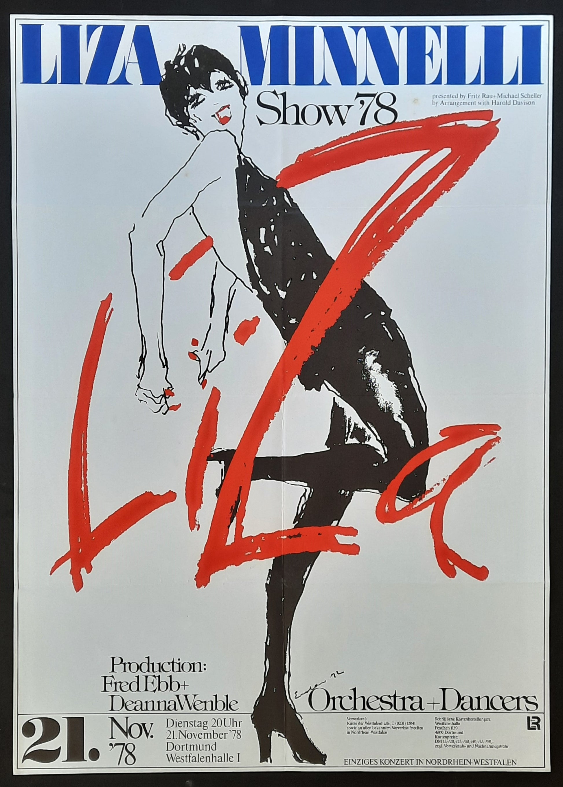LIZA MINELLI Original Concert Poster November 21, 1978 Dortmund Germany, Design by JOE EULA