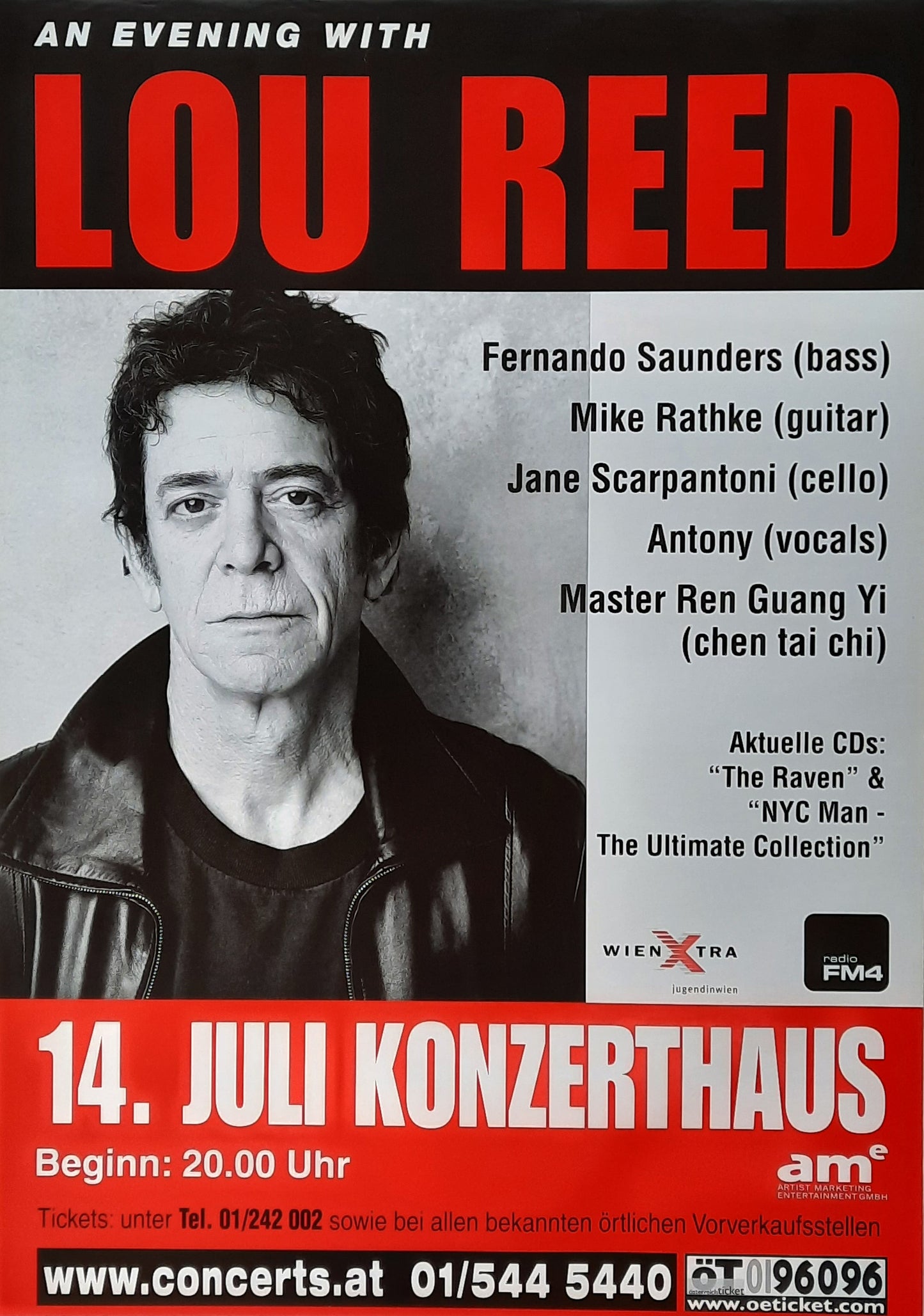 LOU REED 2003 Concert Poster July 14th Vienna Austria 1st print