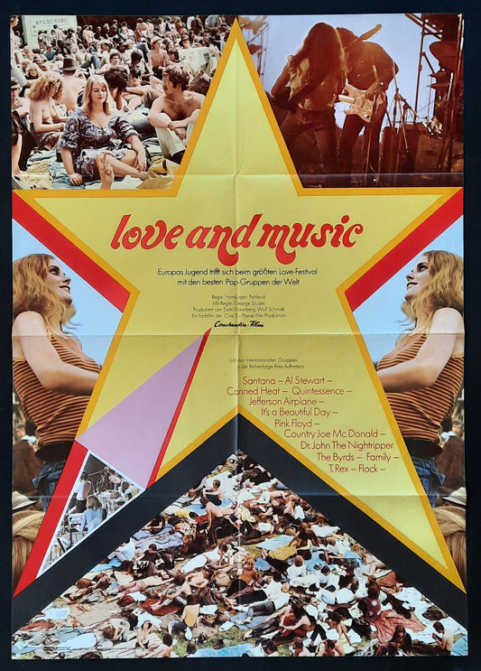LOVE AND MUSIC 1971 "Holland Pop Festival 1970" Pink Floyd Santana German 1 Sheet Poster