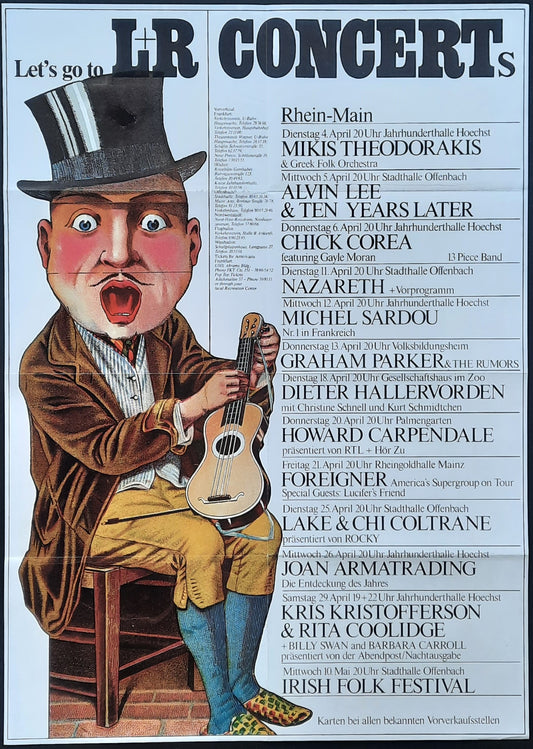 L&R CONCERTS 1978 Original Concert Poster by Kieser, NAZARETH FOREIGNER ARMATRADING 1