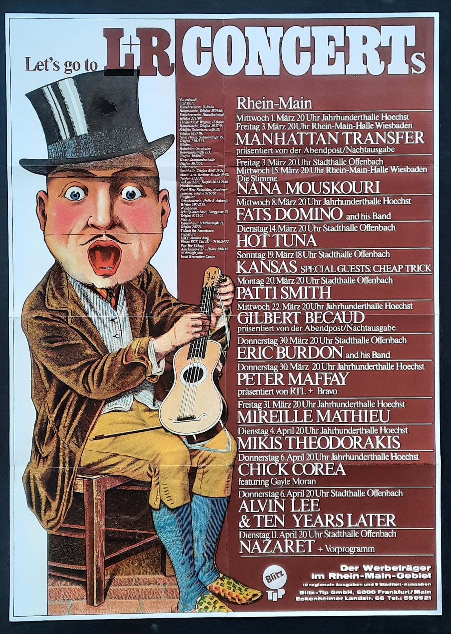 L&R CONCERTS 1978 Original Concert Poster by Kieser, PATTI SMITH ERIC BURDON