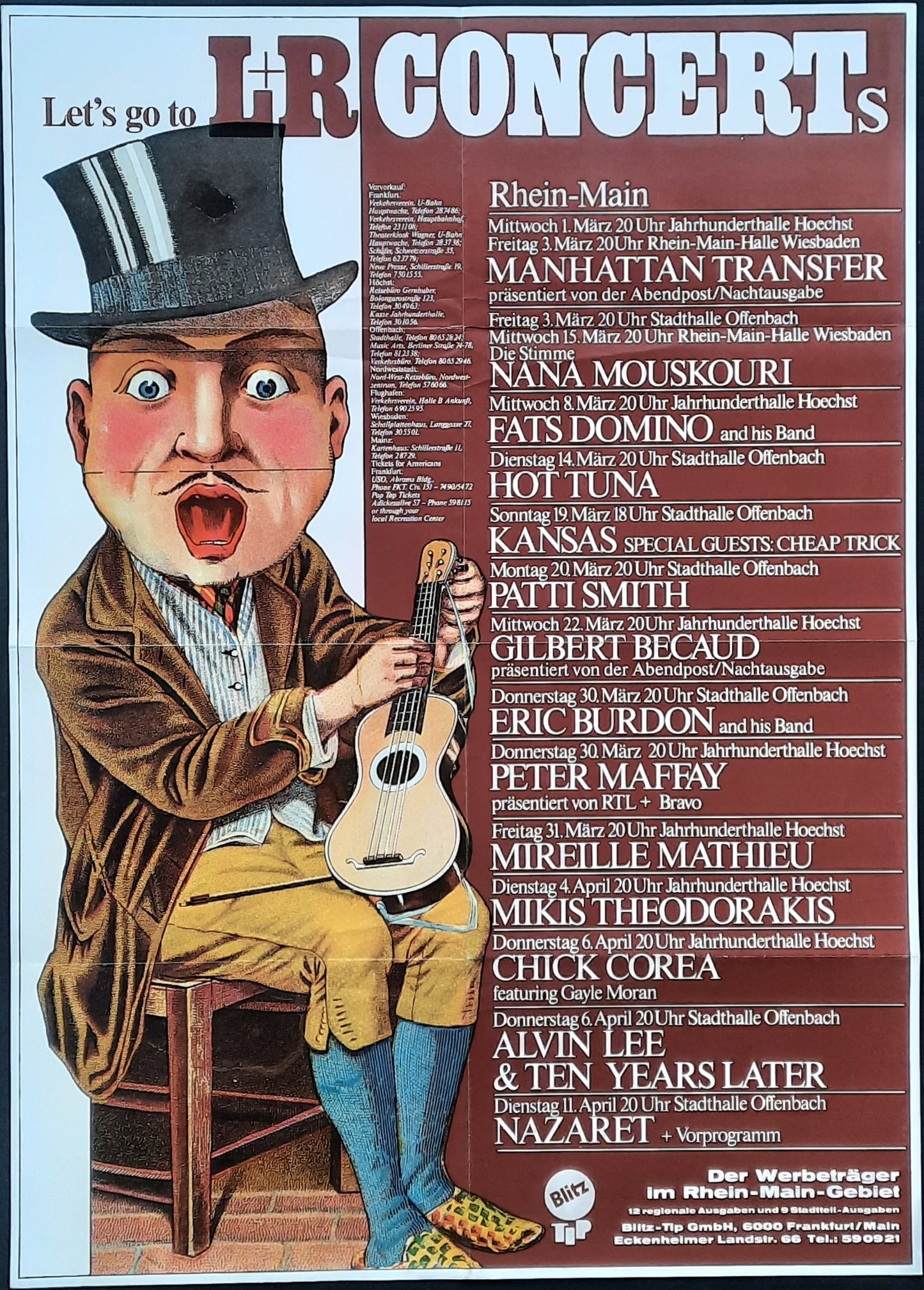 L&R CONCERTS 1978 Original Concert Poster by Kieser, PATTI SMITH ERIC BURDON 1