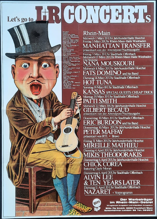 L&R CONCERTS 1978 Original Concert Poster by Kieser, PATTI SMITH ERIC BURDON 1