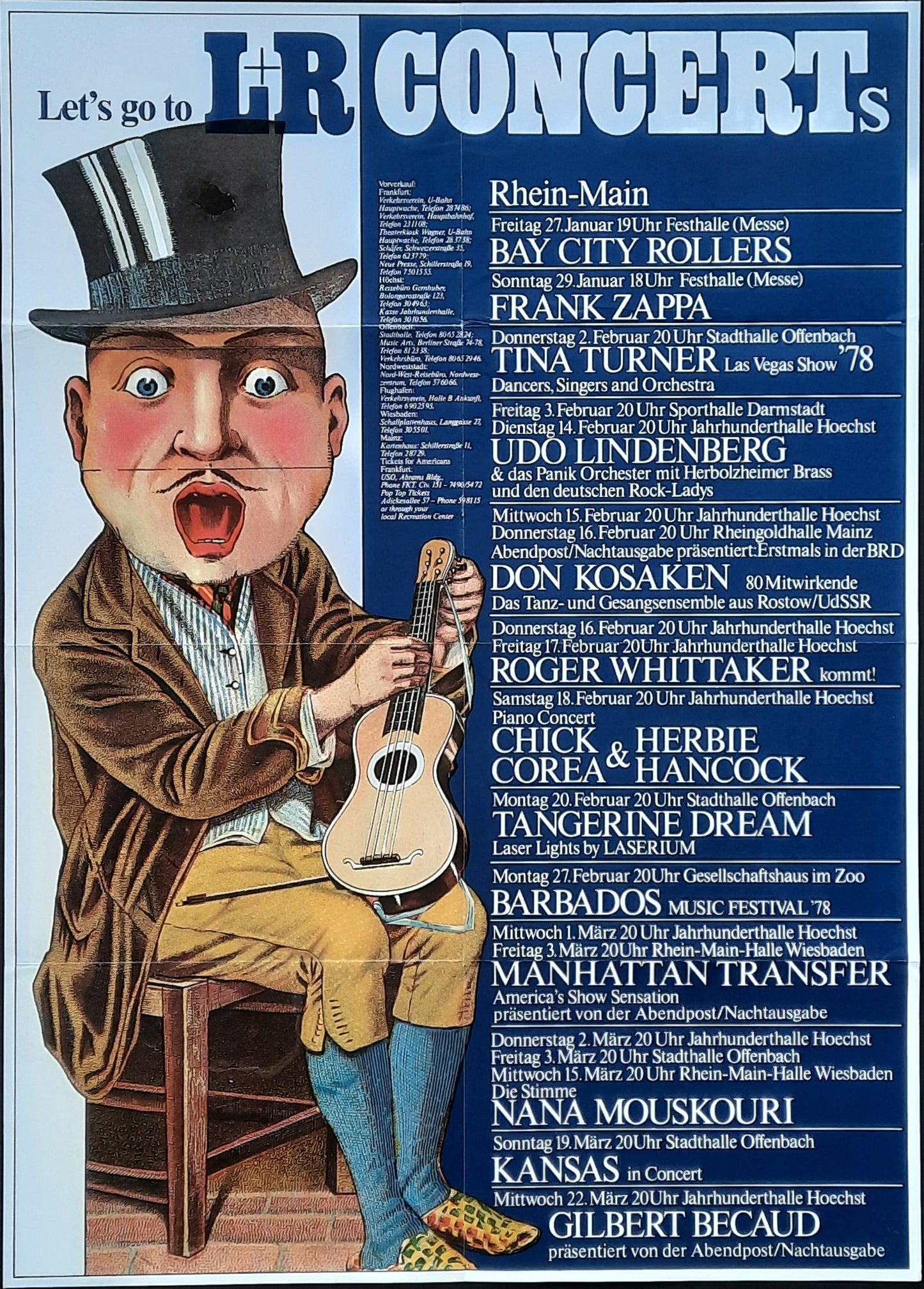 L&R CONCERTS 1978 Original Concert Poster by Kieser, ZAPPA TURNER KANSAS 1