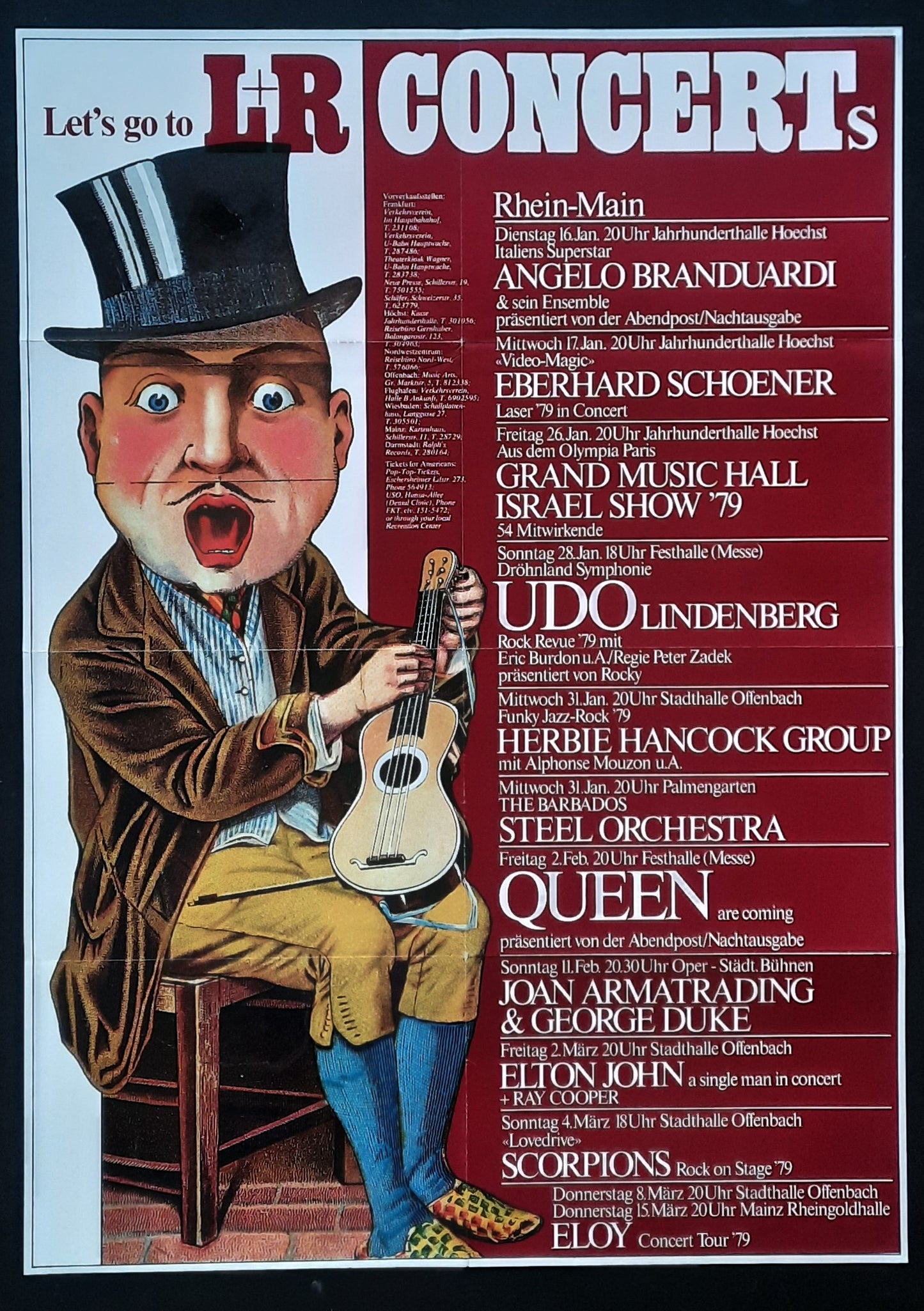 L&R CONCERTS 1979 Original Concert Poster by Kieser, QUEEN HANCOCK ELOY