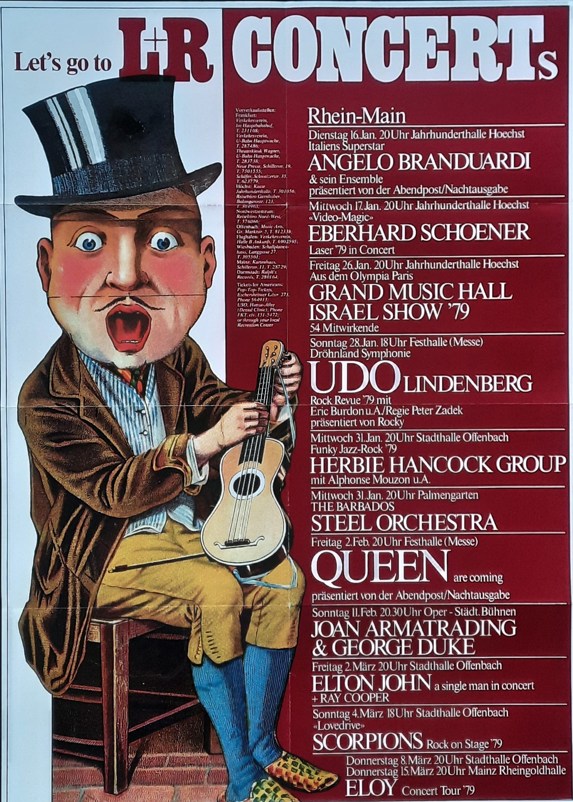 L&R CONCERTS 1979 Original Concert Poster by Kieser, QUEEN HANCOCK ELOY 1