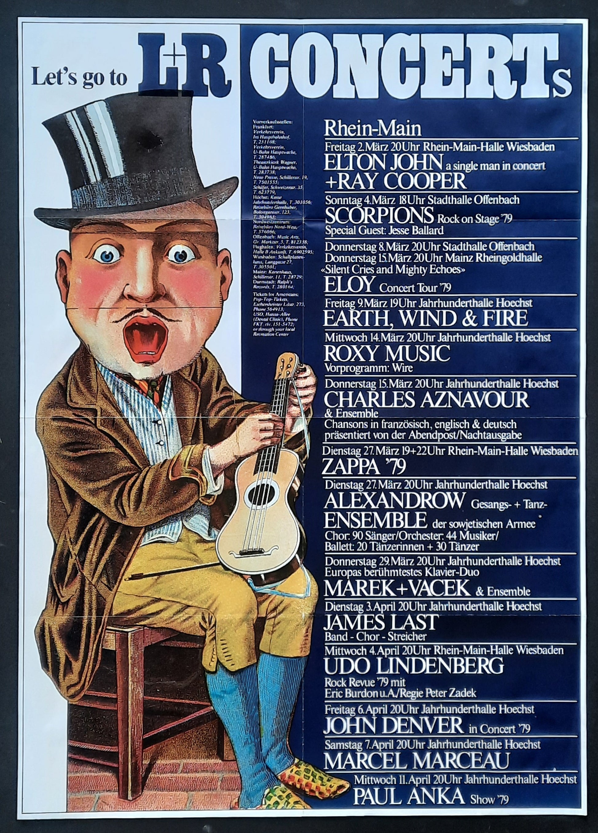 L&R CONCERTS 1979 Original Concert Poster by Kieser, ROXY MUSIC ZAPPA SCOPIONS