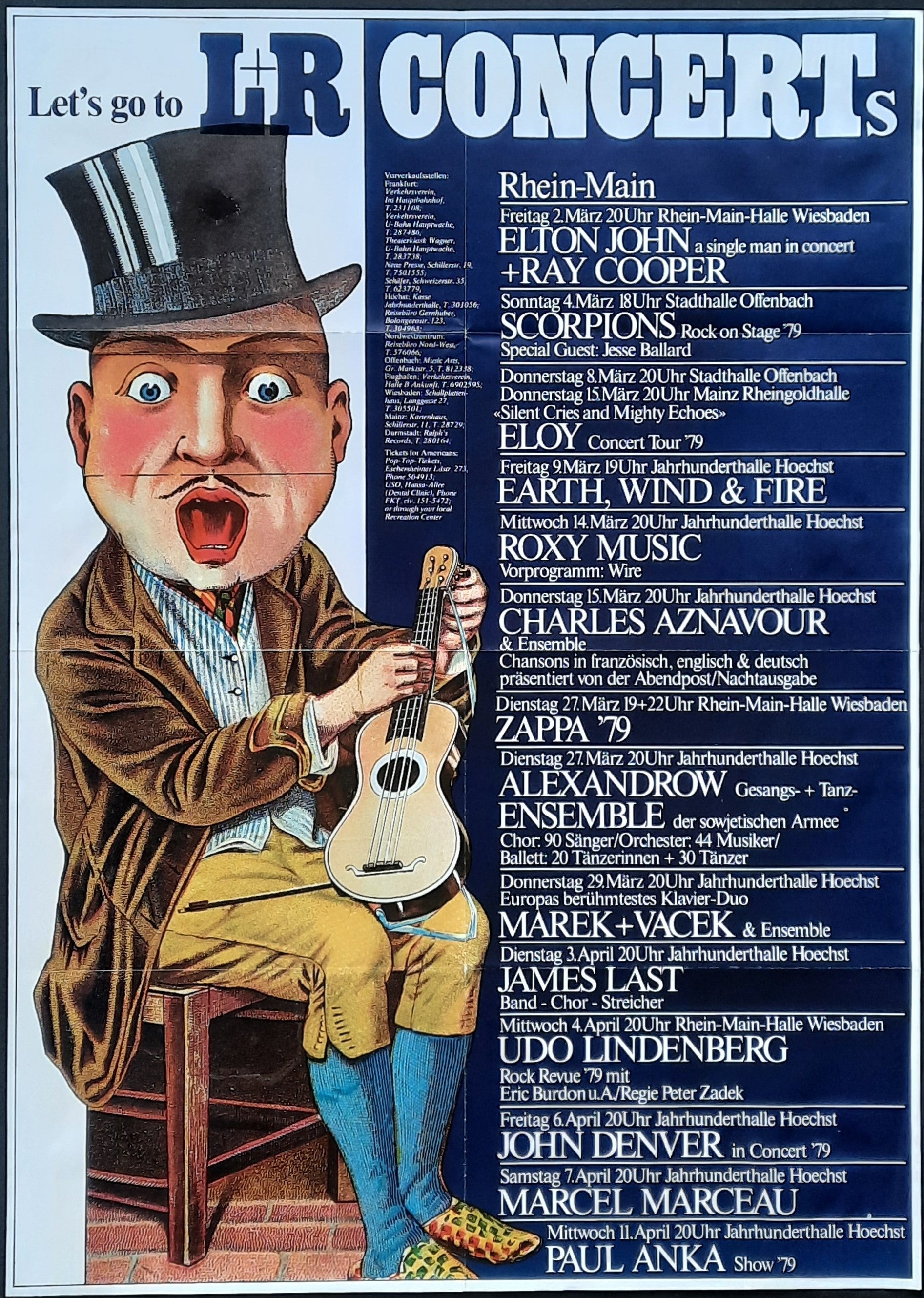 L&R CONCERTS 1979 Original Concert Poster by Kieser, ROXY MUSIC ZAPPA SCOPIONS 1