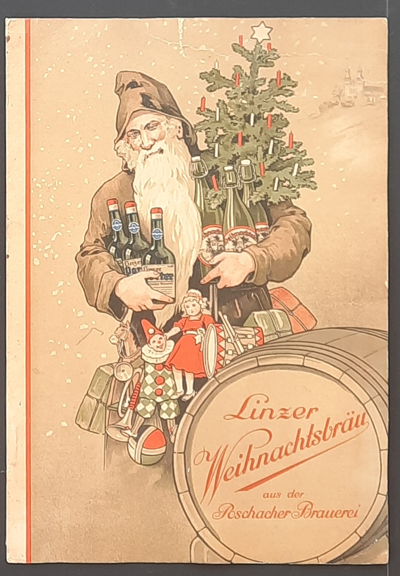 LINZER WEIHNACHTSBRÄU Poschach Brauerei Austria 1930 shop-display poster 11 x 16 inch