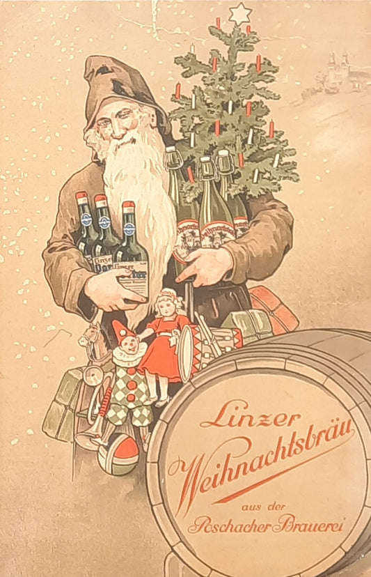 LINZER WEIHNACHTSBRÄU Poschach Brauerei Austria 1930 shop-display poster 11 x 16 inch