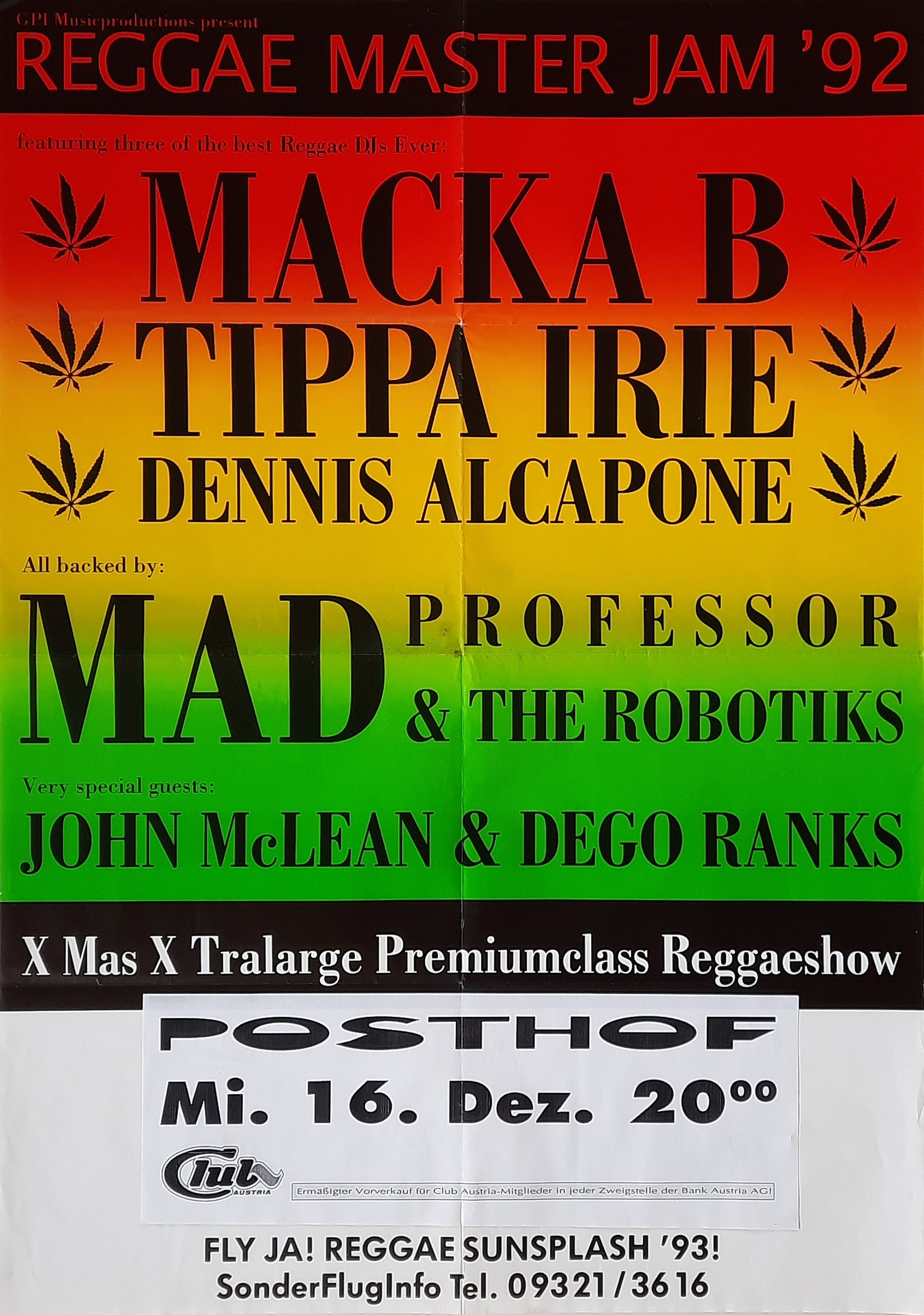 MACKA B etc 1990 Concert Poster Dec 16th Linz Austria 1st print