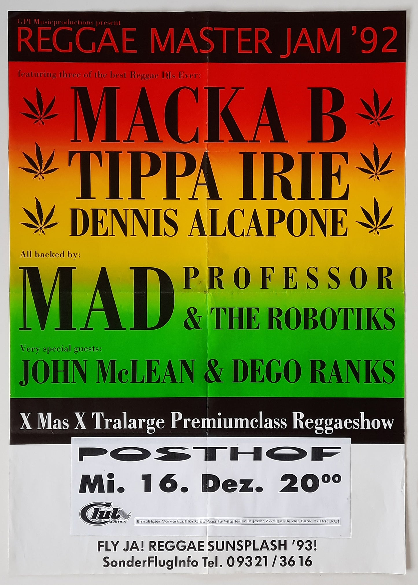 MACKA B etc 1990 Concert Poster Dec 16th Linz Austria 1st print 2