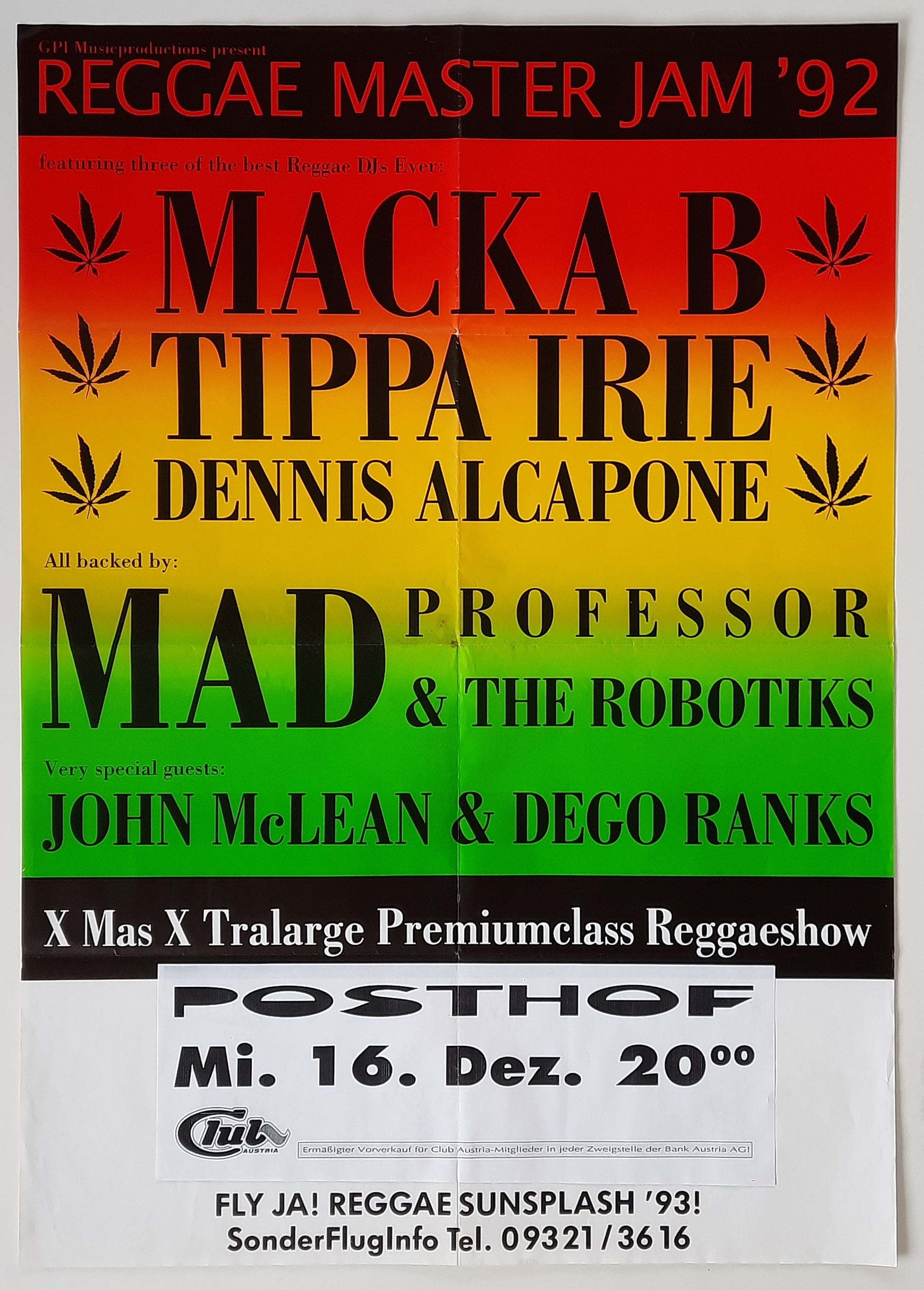 MACKA B etc 1990 Concert Poster Dec 16th Linz Austria 1st print 2