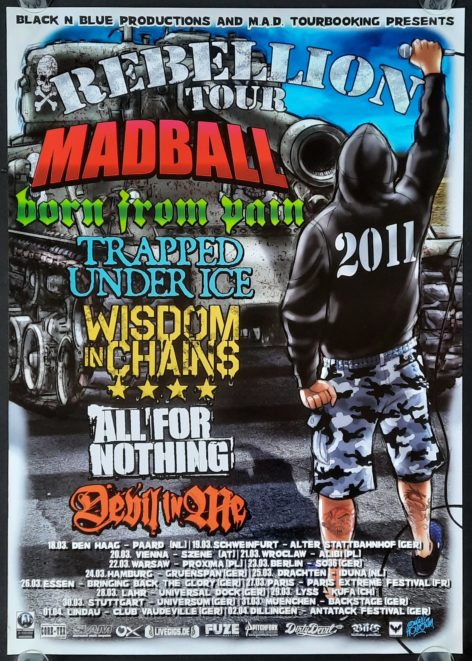 MADBALL - BORN UNDER PAIN Original Concert Poster 2011 Rebellion Tour 1