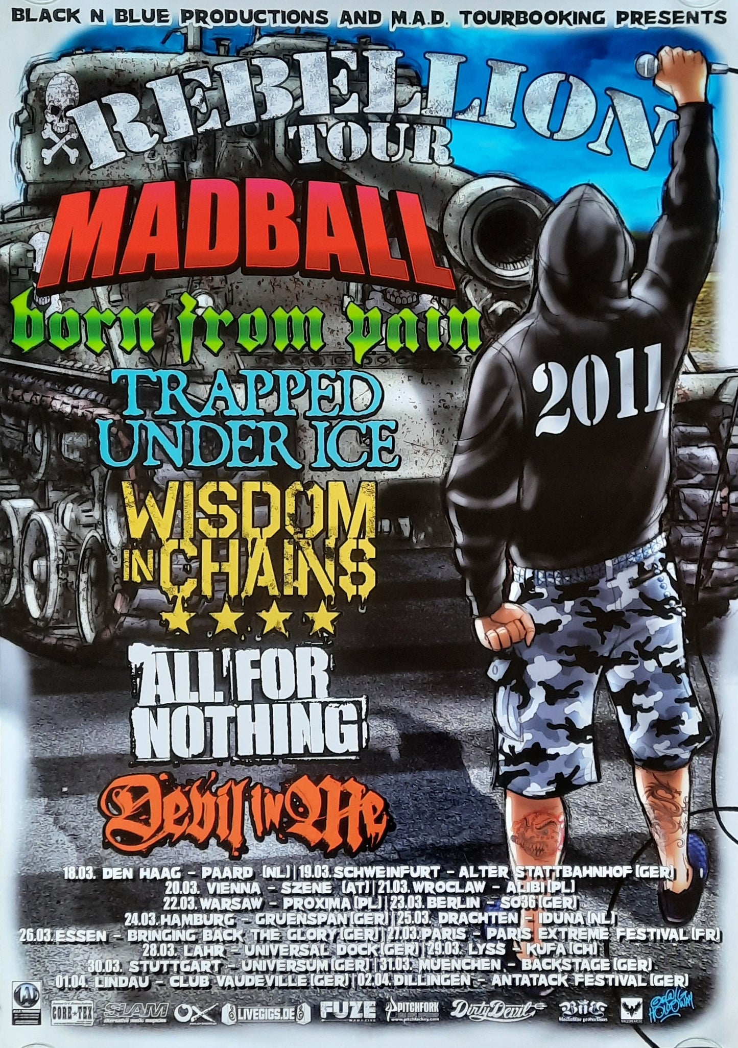 MADBALL - BORN UNDER PAIN Original Concert Poster 2011 Rebellion Tour 1