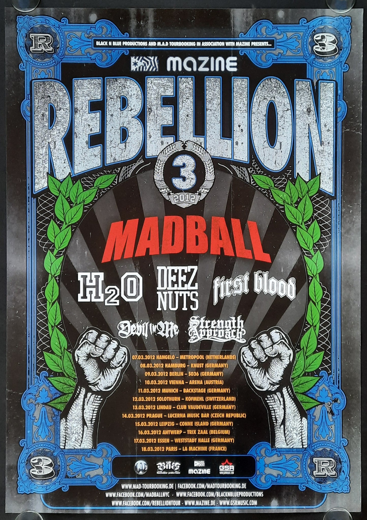 MADBALL - H2O Original Concert Poster 2012 European REBELLION 3 Tour 1