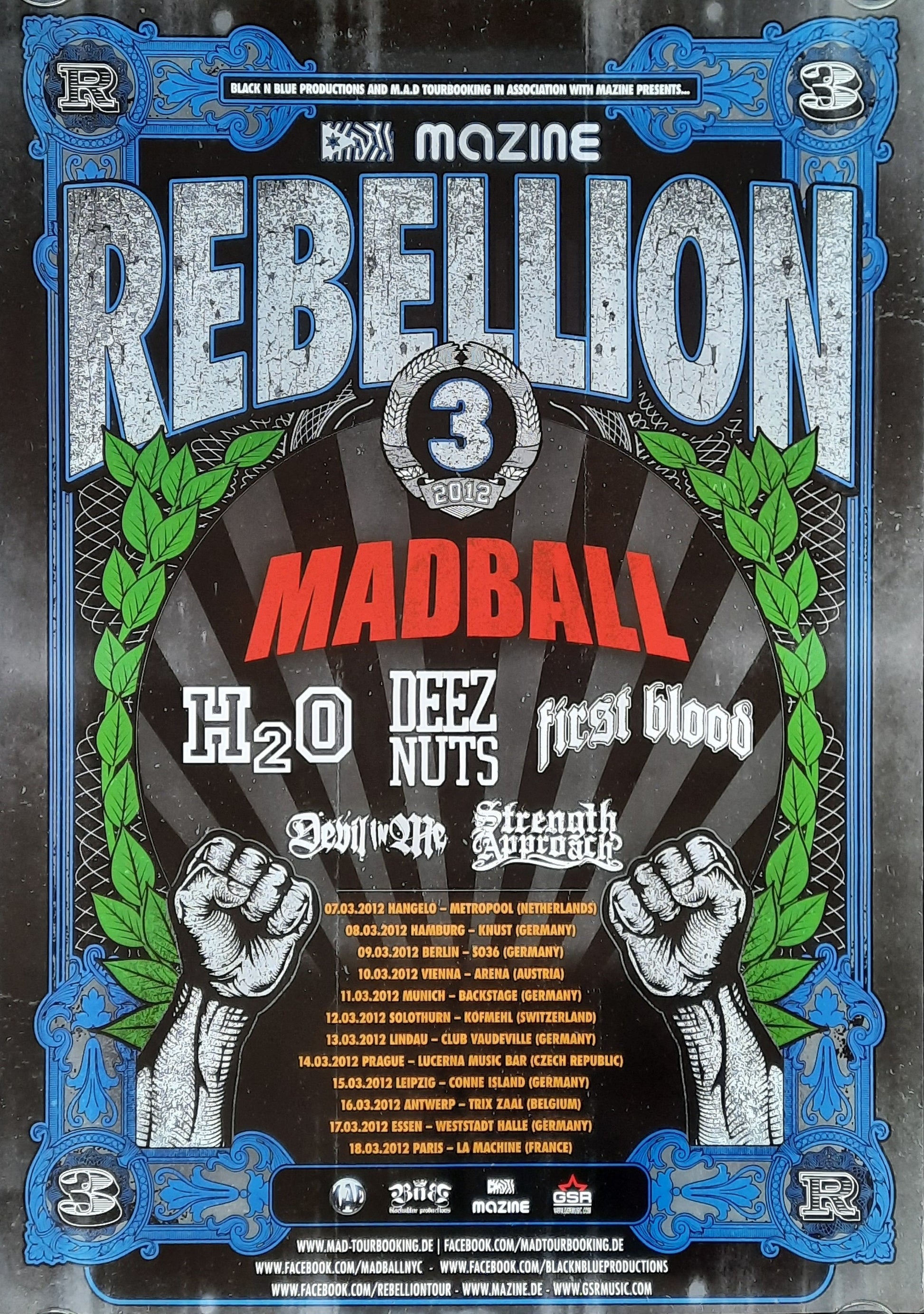 MADBALL - H2O Original Concert Poster 2012 European REBELLION 3 Tour 1
