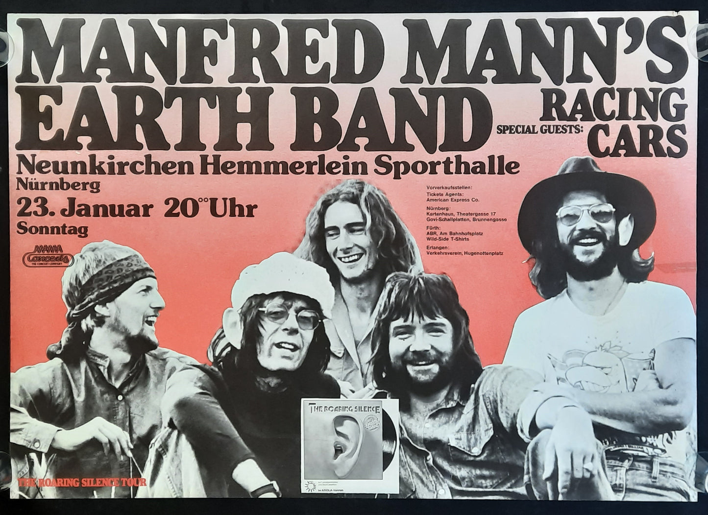 MANFRED MANN'S EARTHBAND Original Concert Poster January 23, 1976 Neunkirchen Germany