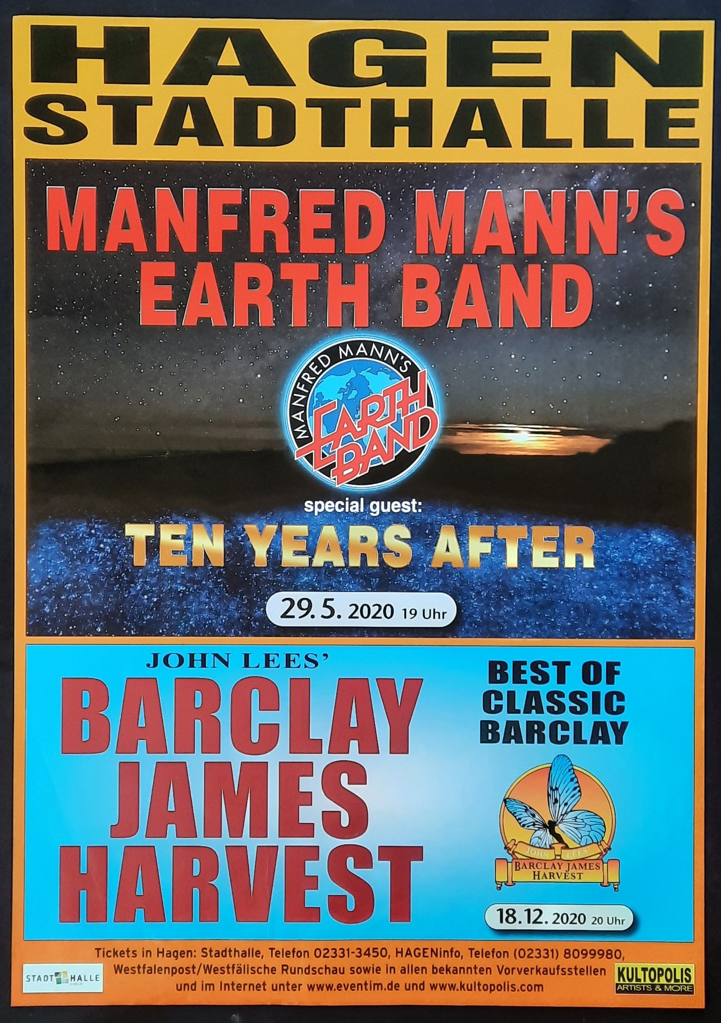 MANFRED MANN'S EARTHBAND Original Concert Poster May 29, 2020 Hagen Germany