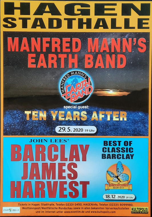 MANFRED MANN'S EARTHBAND Original Concert Poster May 29, 2020 Hagen Germany 1