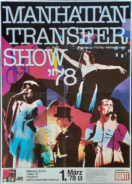 MANHATTAN TRANSFER Original Concert Poster March 1, 1978 Frankfurt Germany