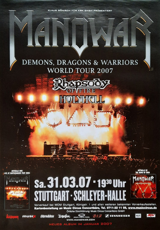 MANOWAR 2007 Concert Poster Mar 31st Stuttgart Germany 1st Print