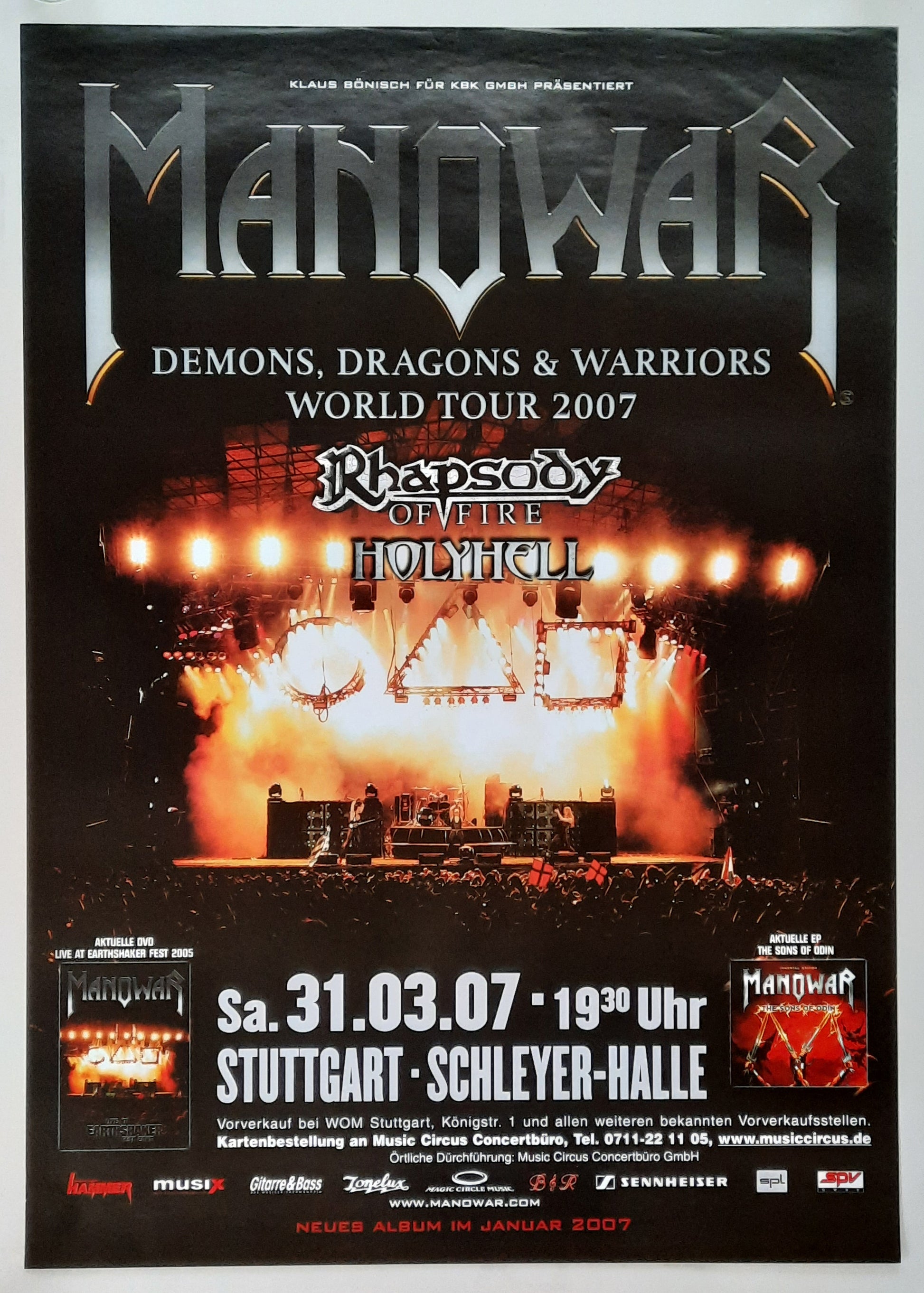 MANOWAR 2007 Concert Poster Mar 31st Stuttgart Germany 1st Print 2