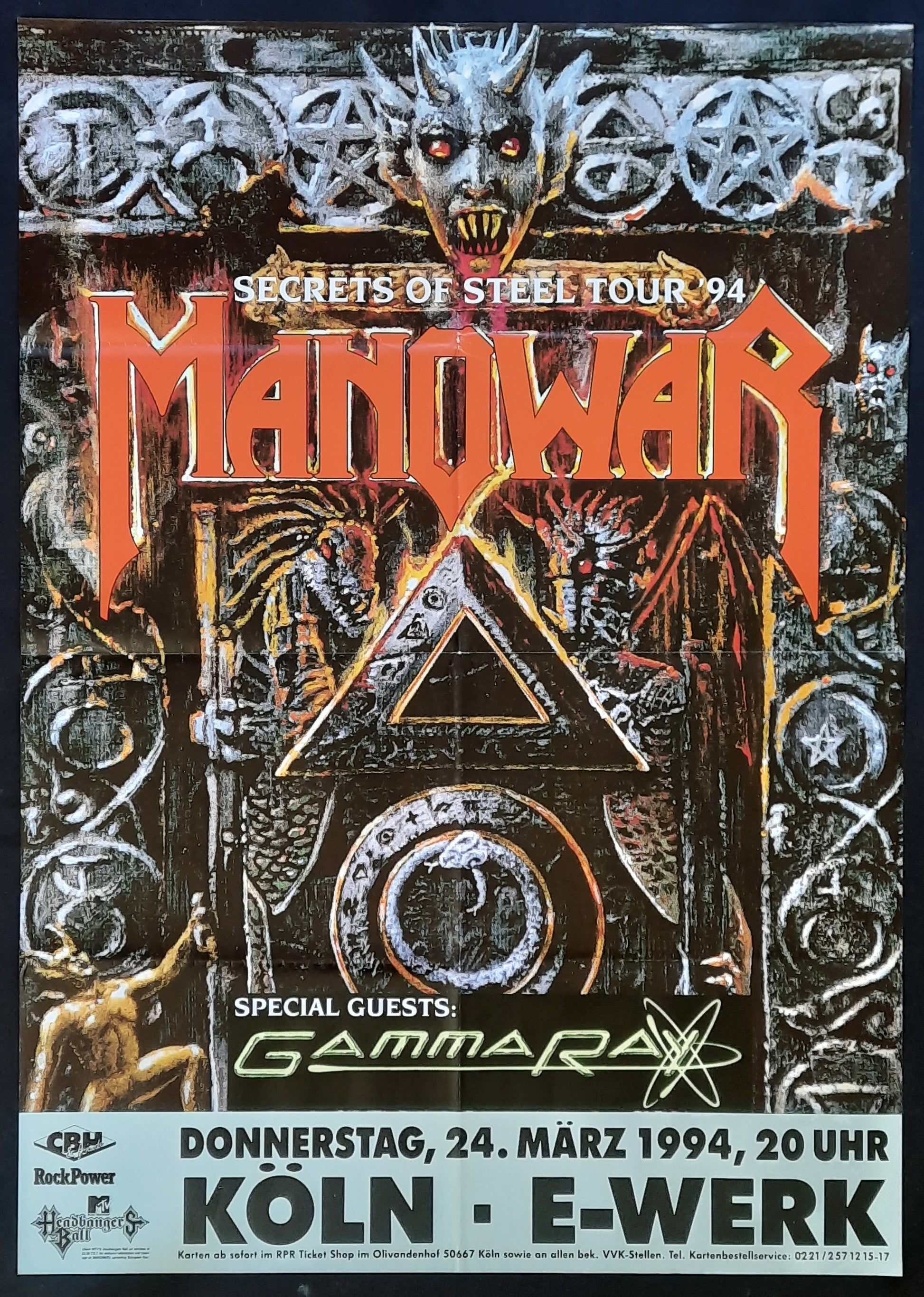 MANOWAR Original Concert Poster March 24, 1994 Köln Germany
